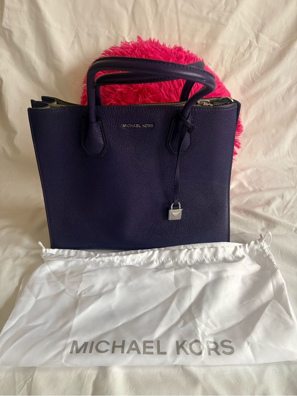 Michael Kors Deep Indigo Leather Tote with Silver Hardware